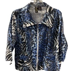 Sportelle Blue Animal Print Jacket Fill Zipper 3/4 Sleeves - Sz XL